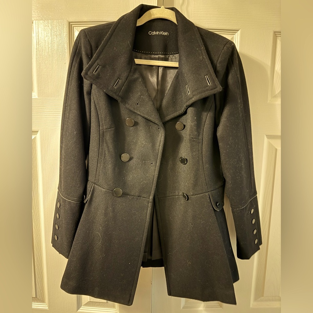 CALVIN KLEIN Premium Women Black Lined Pea Coat Size 8P